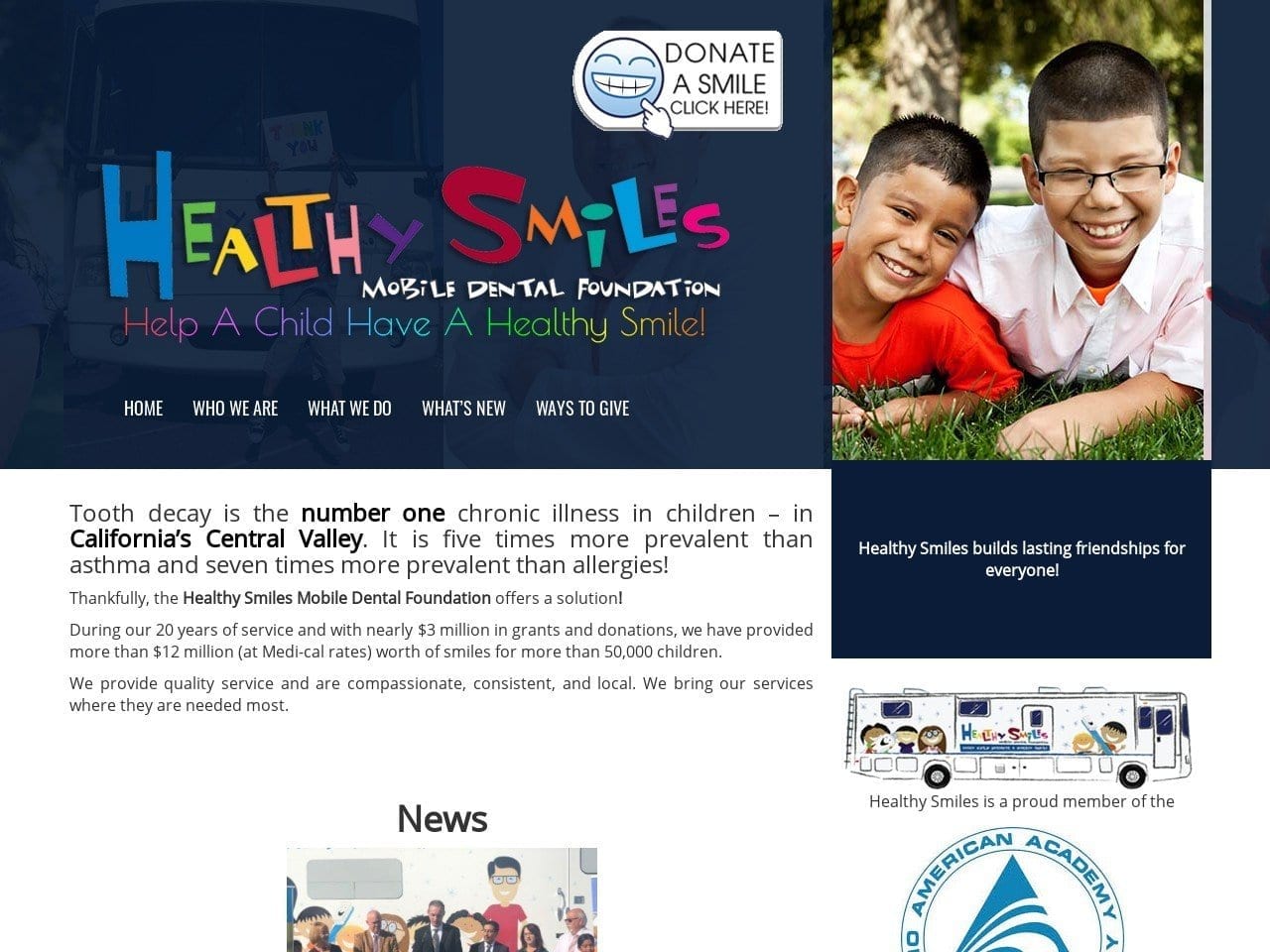 Healthy Smiles Mobile Dental Kodama Wayne I DDS Website Screenshot from healthysmiles.us