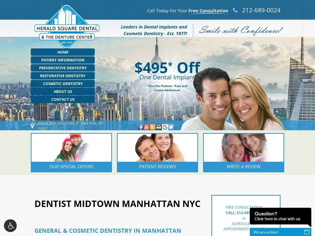 Herald Square Dental & The Denture Center Website Screenshot from heraldsquarecosmeticdental.com