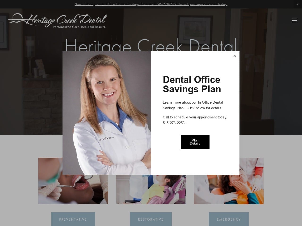 Heritage Creek Dental Website Screenshot from heritagecreekdental.com