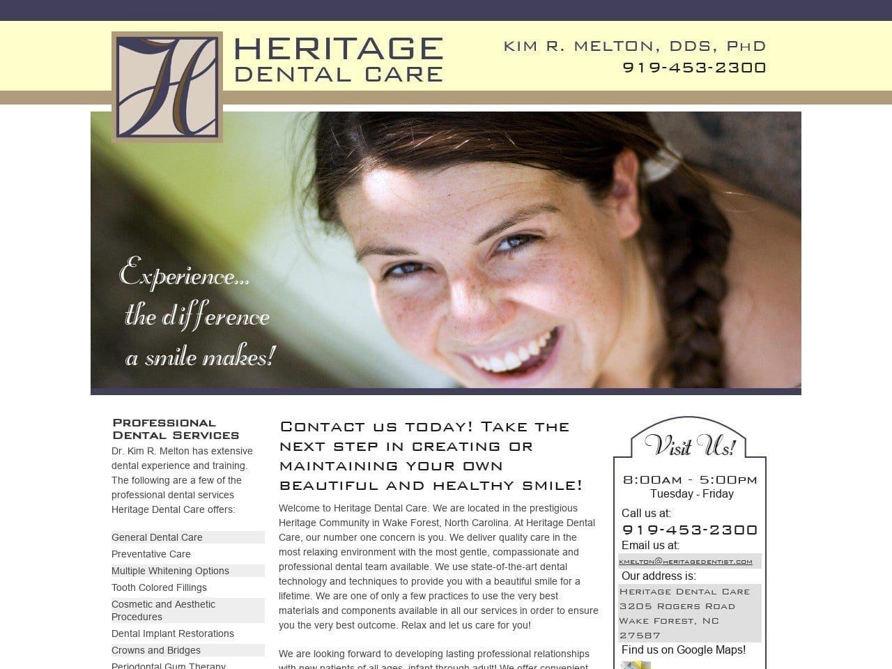 Heritage Aesthetic Dentistry Melton Kim R DDS Website Screenshot from heritagedentist.com