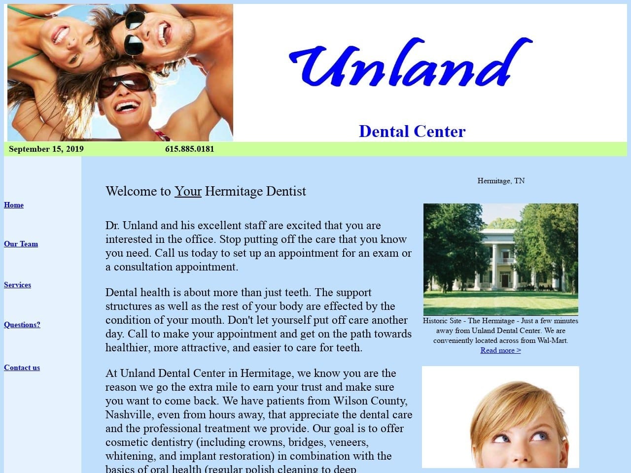 Unland Dental Center Website Screenshot from hermitagesmiles.com