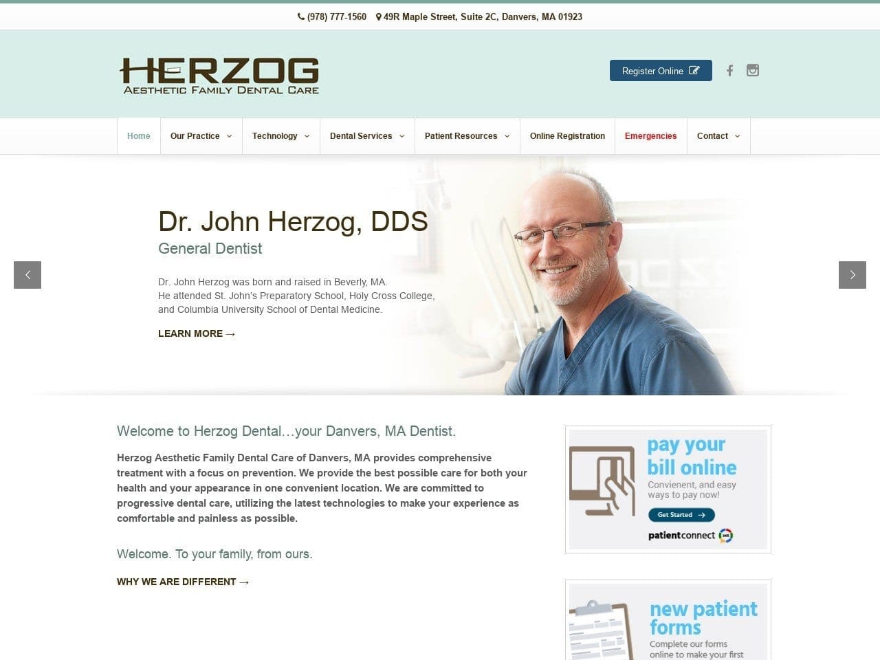 Dr. John A. Herzog D.D.S. Website Screenshot from herzogdental.com