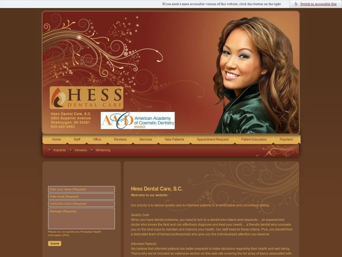 Hess Dental Care S.C. Website Screenshot from hessdentalcare.com