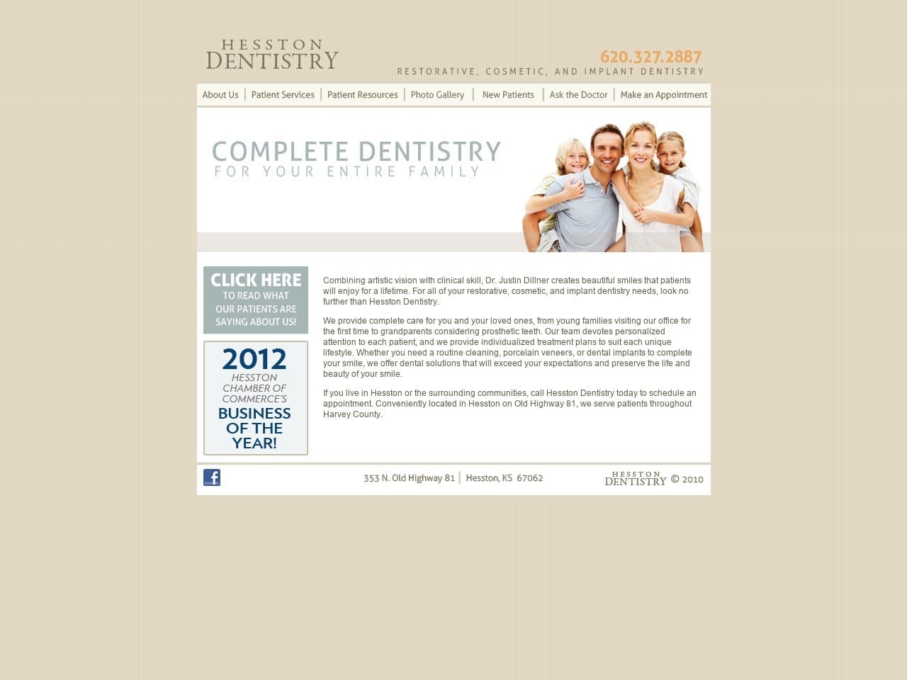 Dr. Rex D. Esau DDS Website Screenshot from hesstondentistry.com