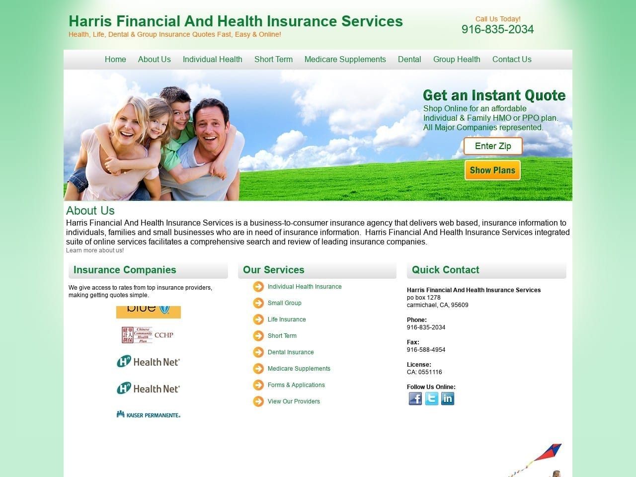 Garry Harris Health Insurance Agency Website Screenshot from hfhinsurance.com