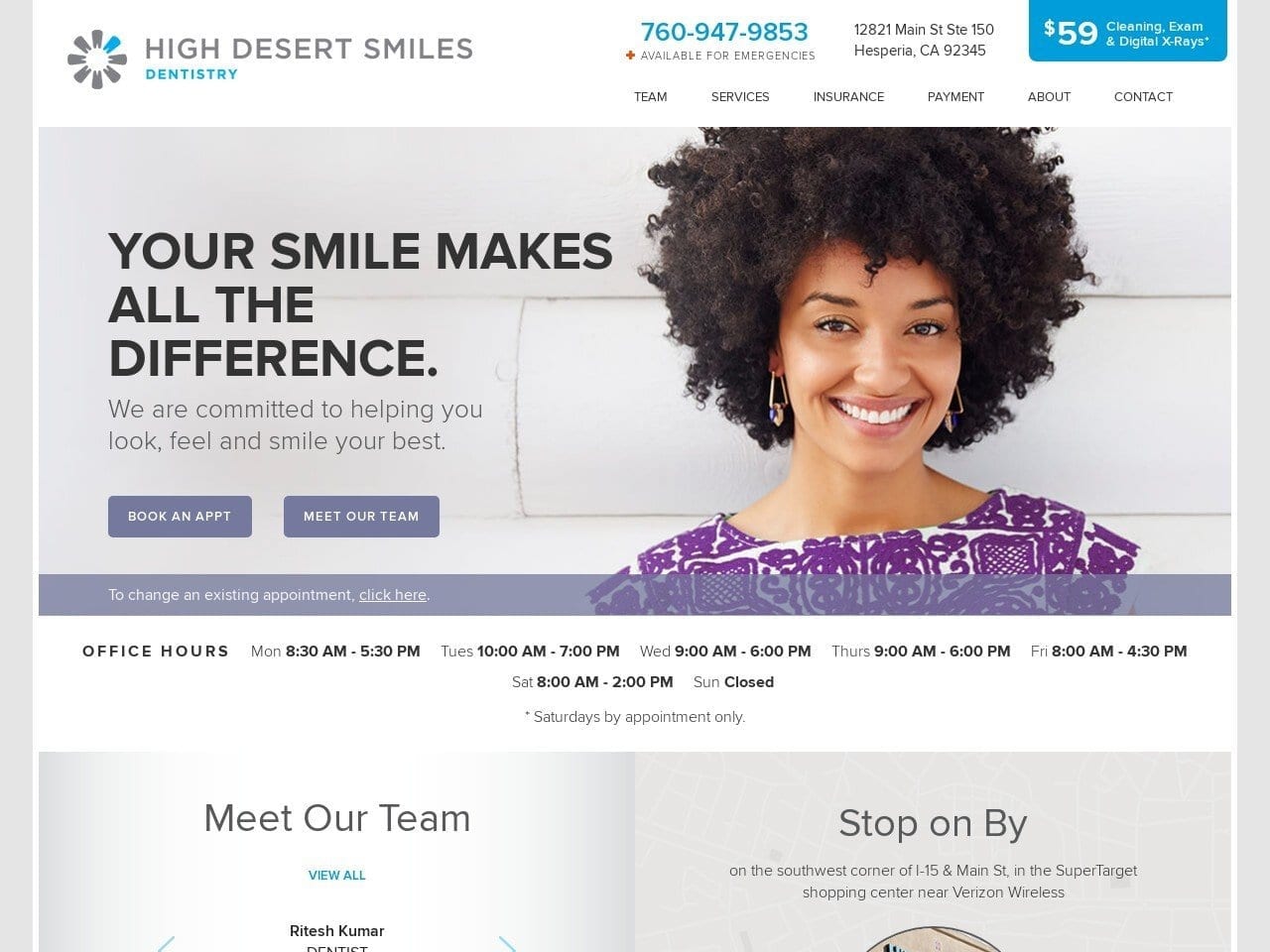 High Desert Smiles Dentist Website Screenshot from highdesertsmiles.com