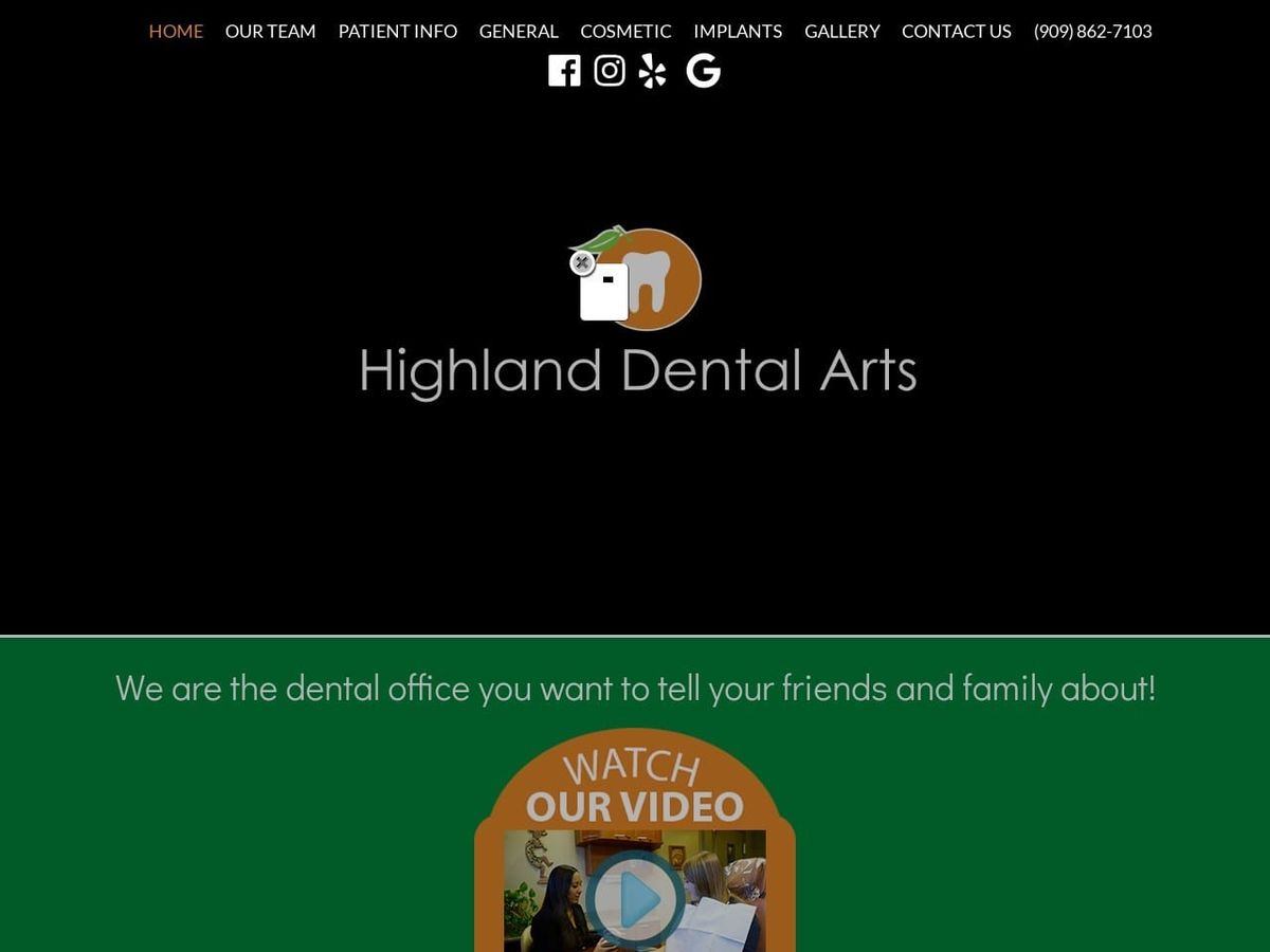 Highland Dental Arts Website Screenshot from highlanddentalarts.com