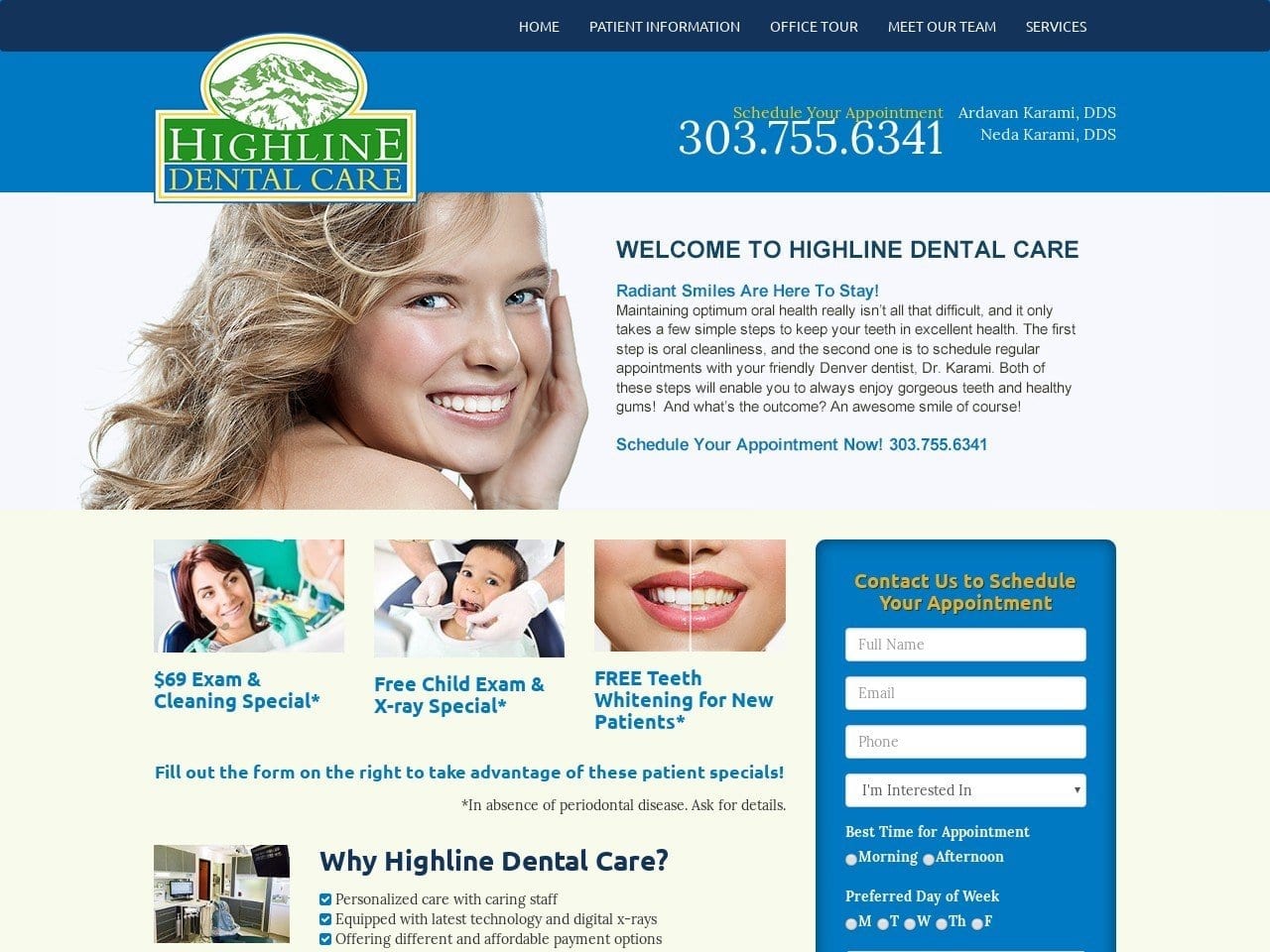 Highline Dental Care Website Screenshot from highlinedentalcare.com