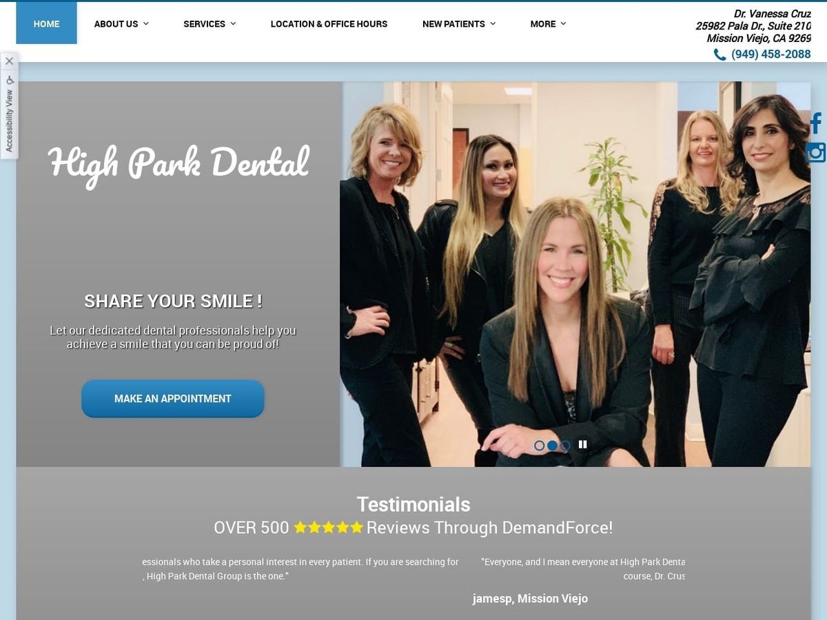 Highpark Dental Website Screenshot from highparkdental.com