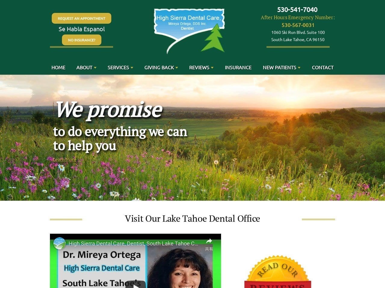 High Sierra Dental Care Website Screenshot from highsierradentalcare.com