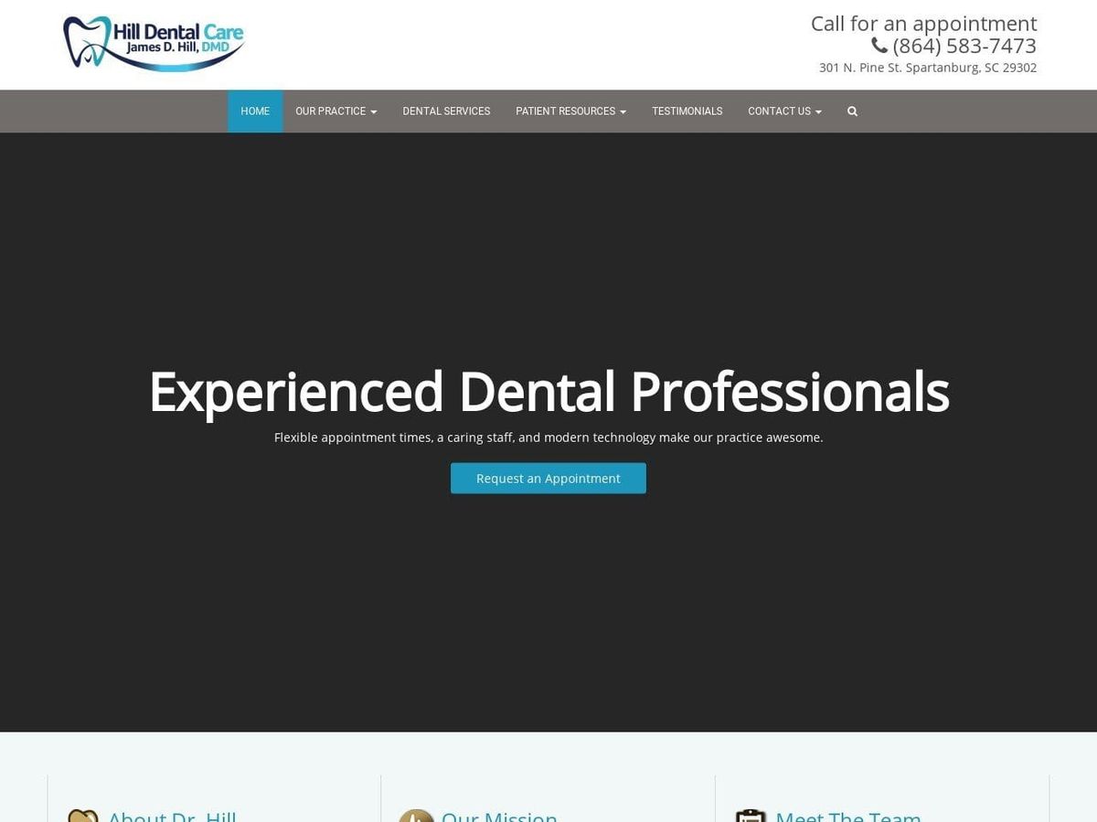 Dr James D. Hill DMD Website Screenshot from hilldentalcare.com