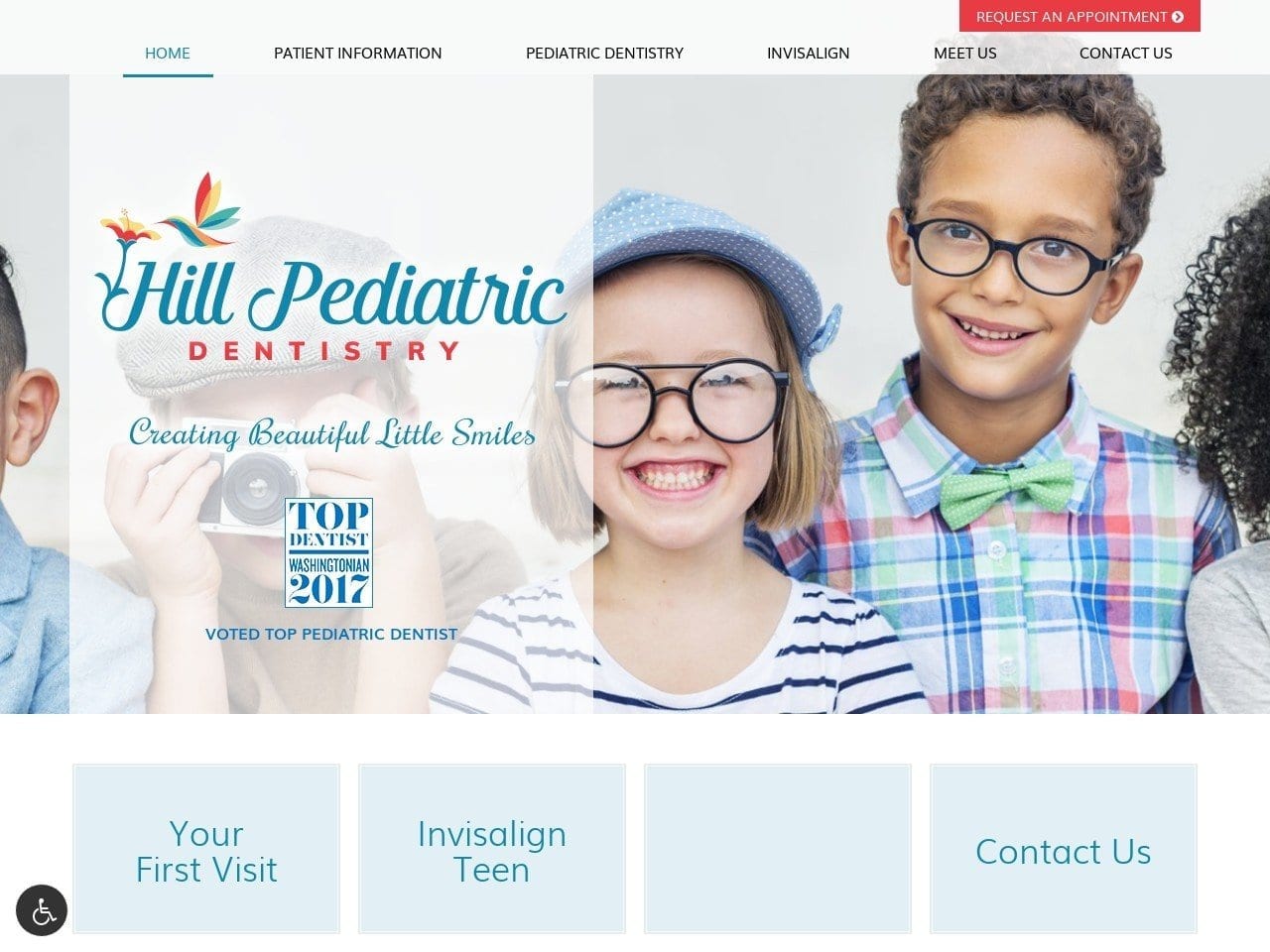 Hill Pediatric Dentist Website Screenshot from hillkidsdental.com