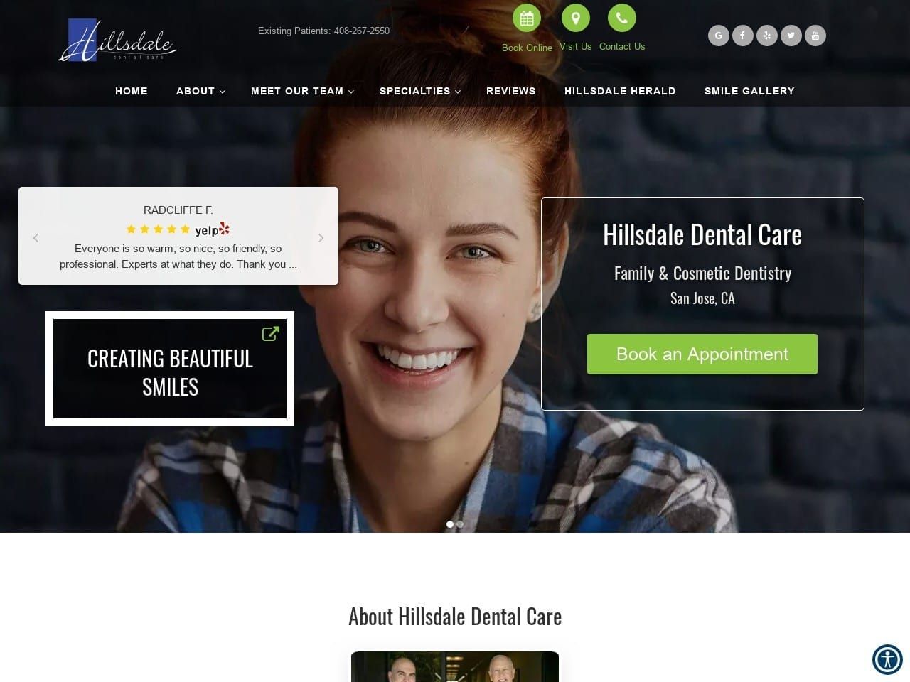 Hillsdale Dental Care Website Screenshot from hillsdaledentalcare.com