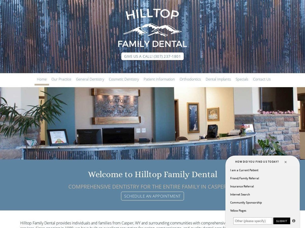 Hilltop Family Dental Website Screenshot from hilltopfamilydentalwy.com