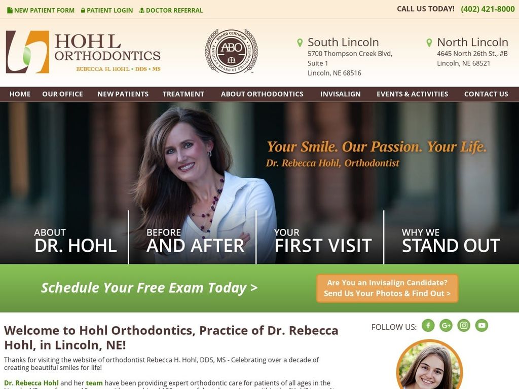 Dr. Rebecca H. Hohl DDS Website Screenshot from hohlorthodontics.com