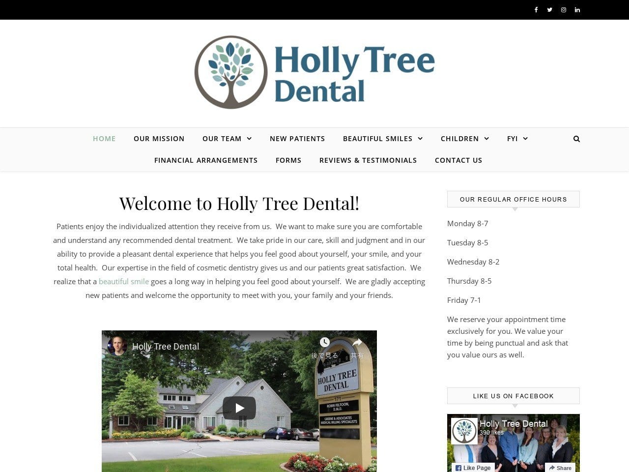 Holly Tree Dental Dr. Robin Feltoon & Dr. Stephen Website Screenshot from hollytreedental.com