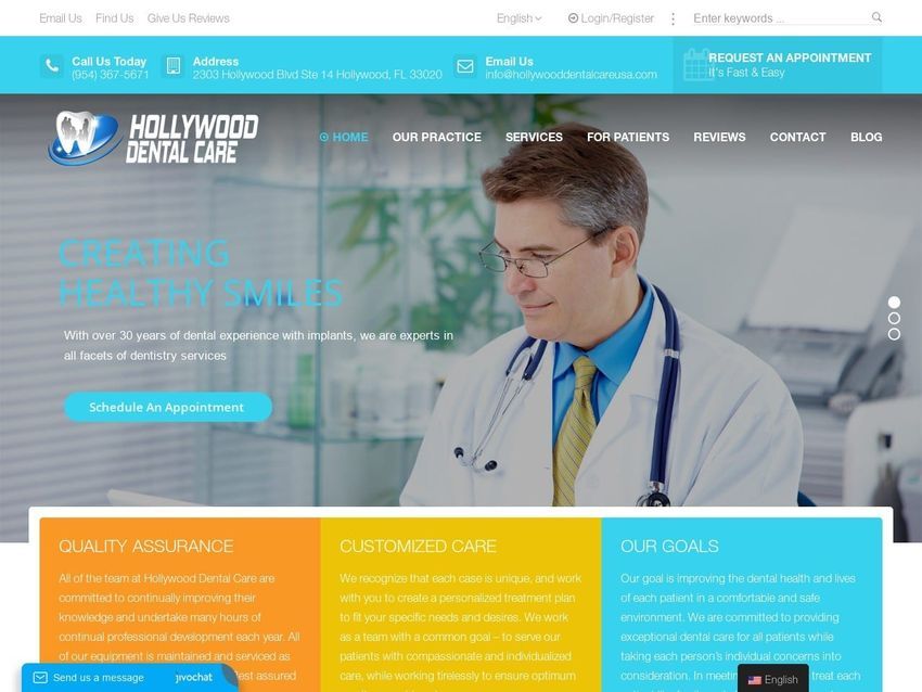 Hollywood Dental Care Website Screenshot from hollywooddentalcareusa.com