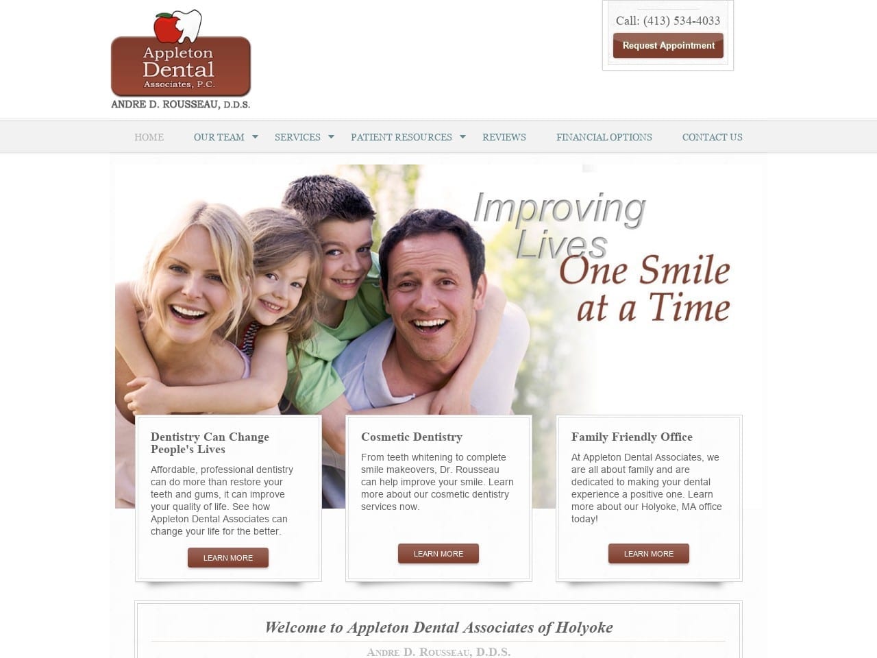 Appleton Dental Associates PC Website Screenshot from holyokemadentist.com