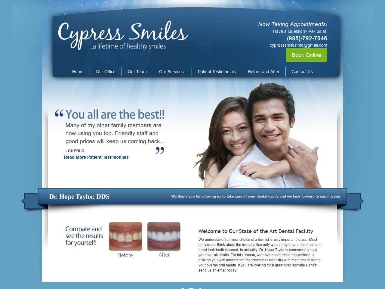 Cypress Smiles Family Dentist Website Screenshot from hopetaylordds.com