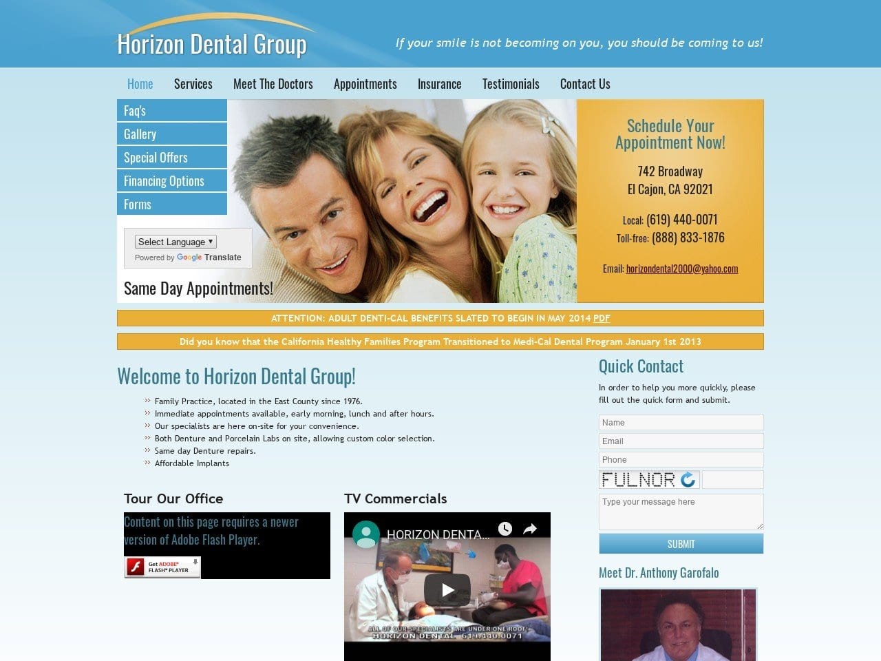 Horizon Dental Group Website Screenshot from horizondentalgroup.net