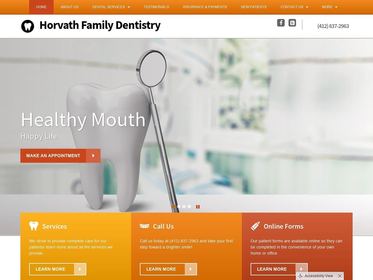 Horvath Family Dentistry Website Screenshot from horvathfamilydentistry.com