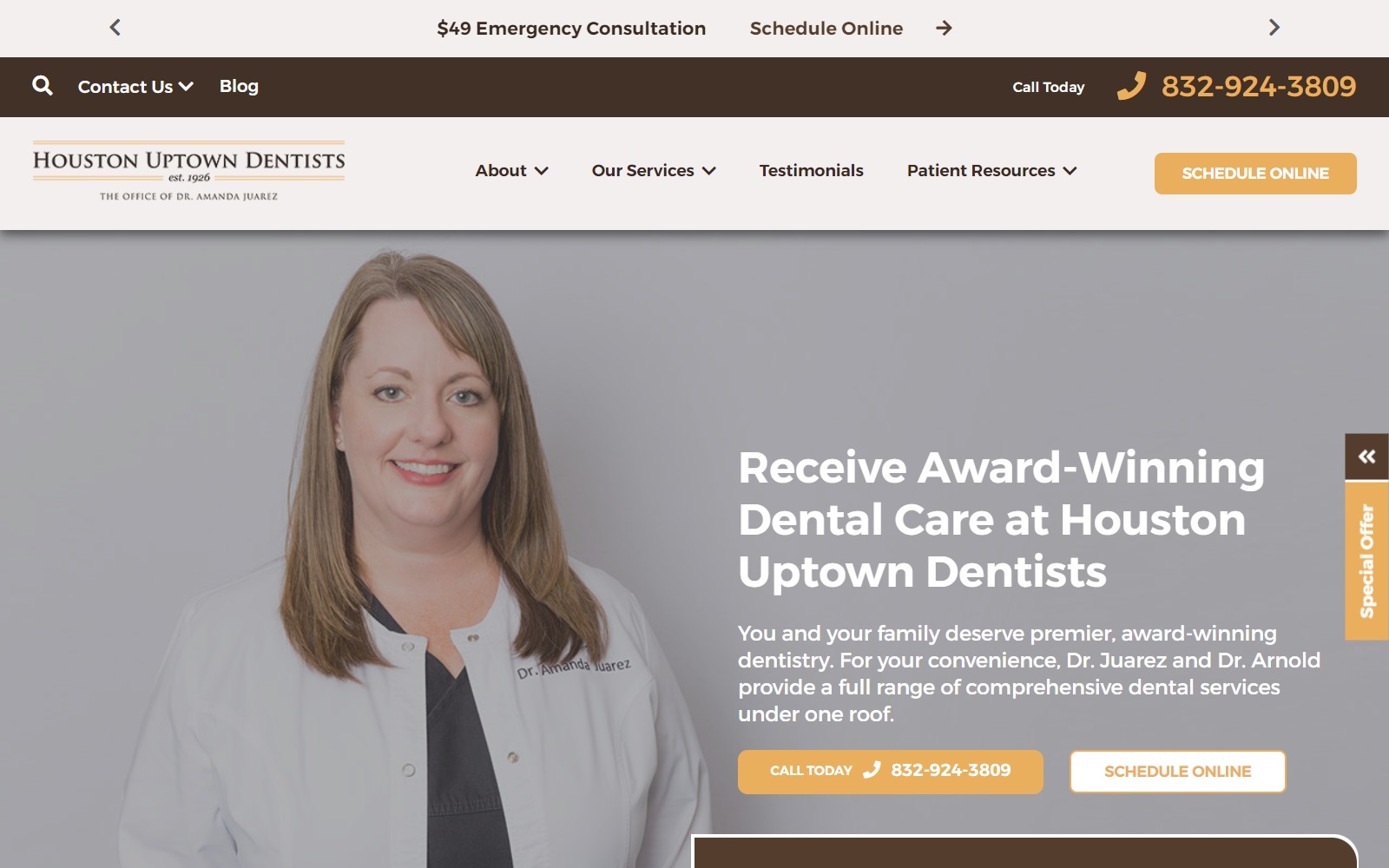 houstonuptowndentists.com screenshot