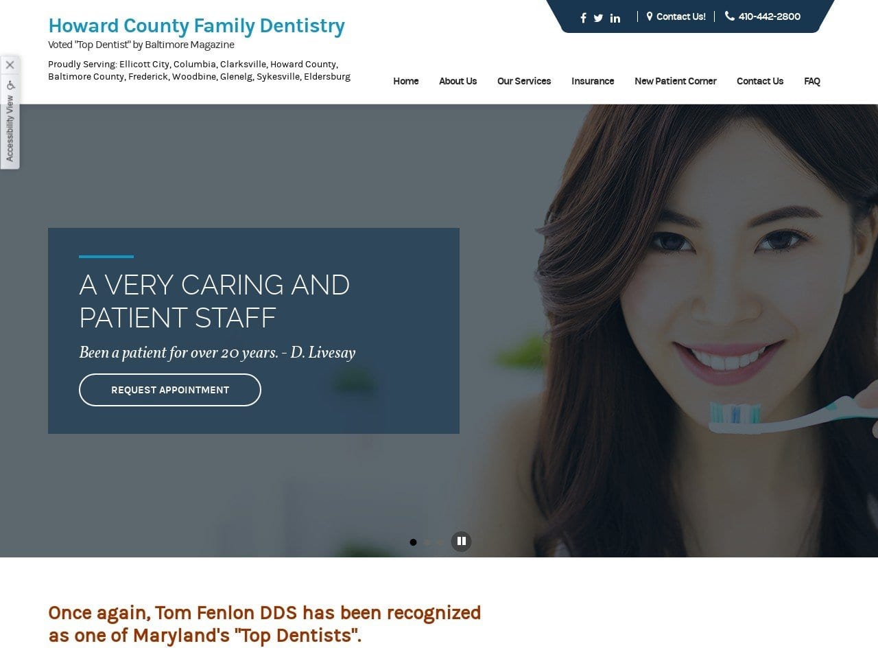 Thomas J. Fenlon DDS Website Screenshot from howardcountydentist.com