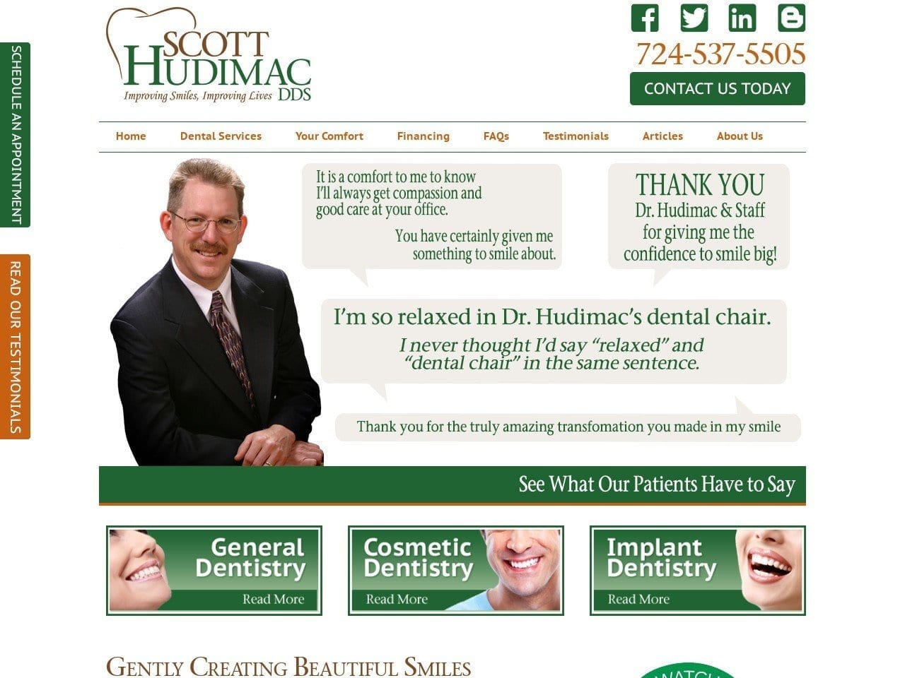 Scott A Hudimac DDS Inc Website Screenshot from hudimacdental.com