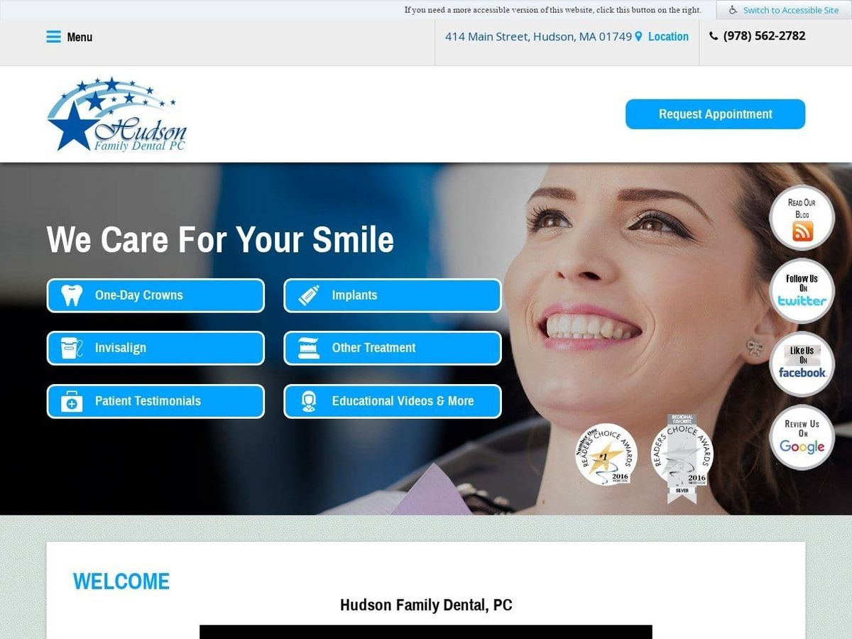 Hudson Family Dental PC Website Screenshot from hudsonfamilydental.com