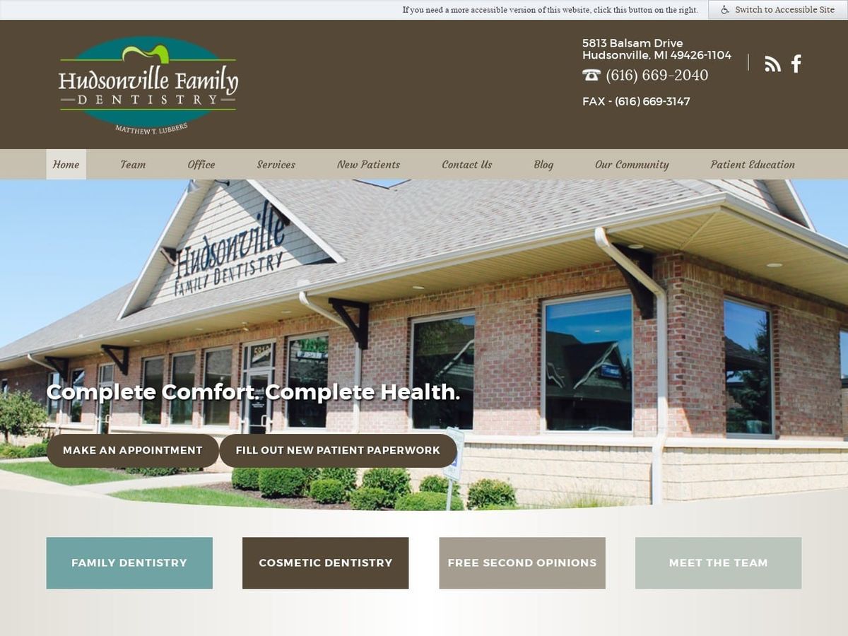 Hudsonville Family Dentist Website Screenshot from hudsonvillefamilydentistry.com