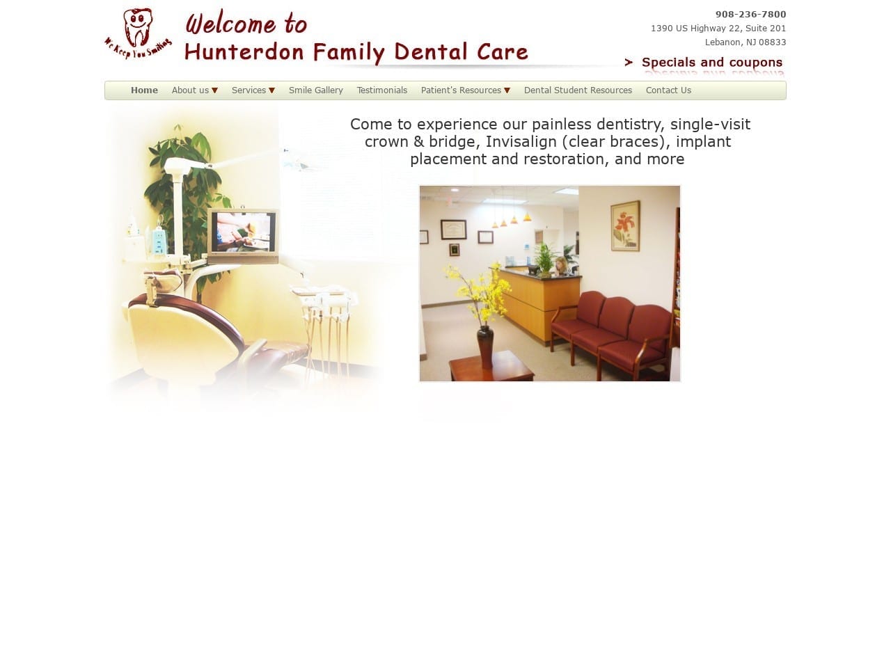 Hunterdon Family Dental Care Website Screenshot from hunterdonfamilydental.com