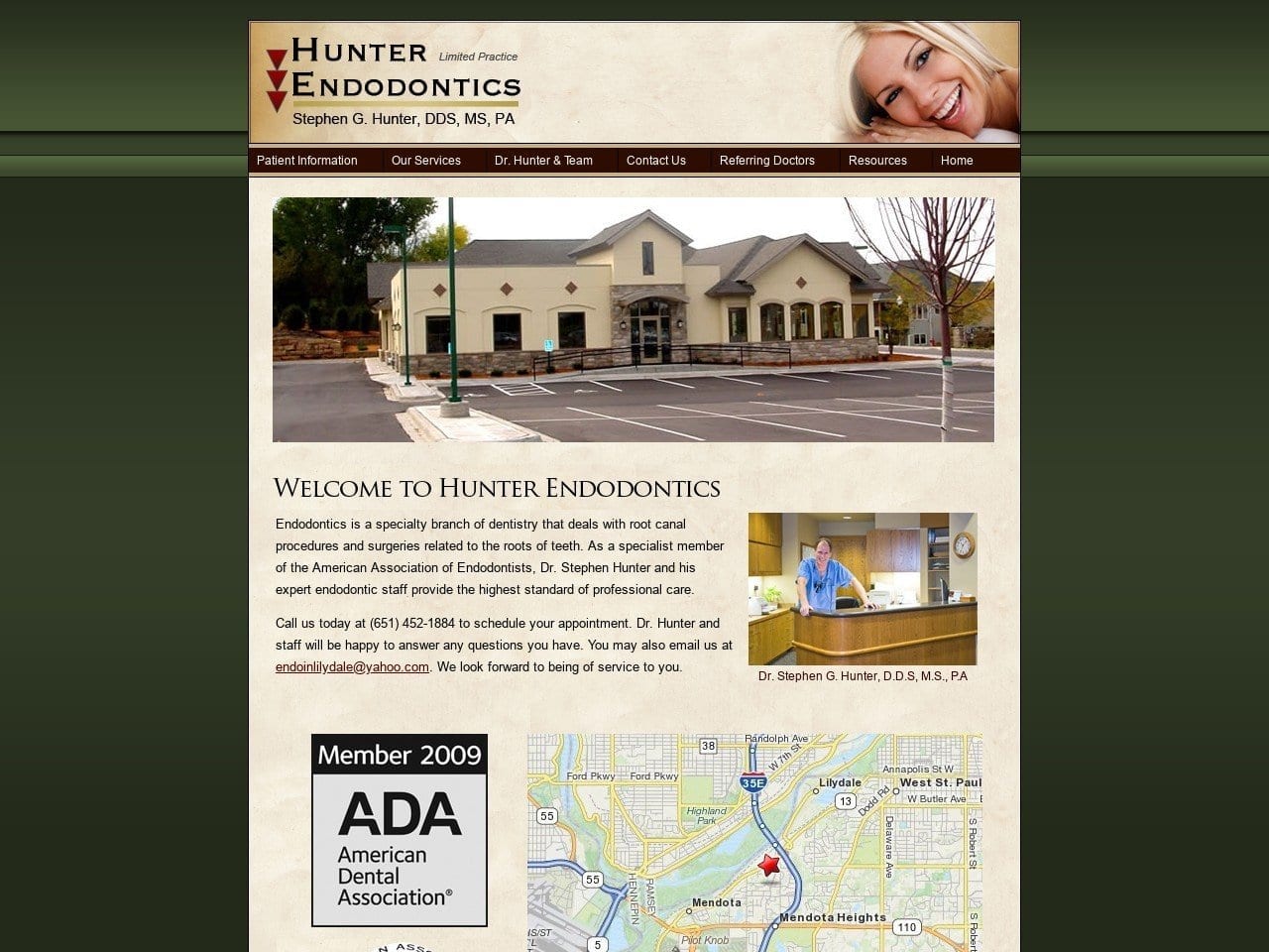 Hunter Endodontics Website Screenshot from hunterendodontics.com