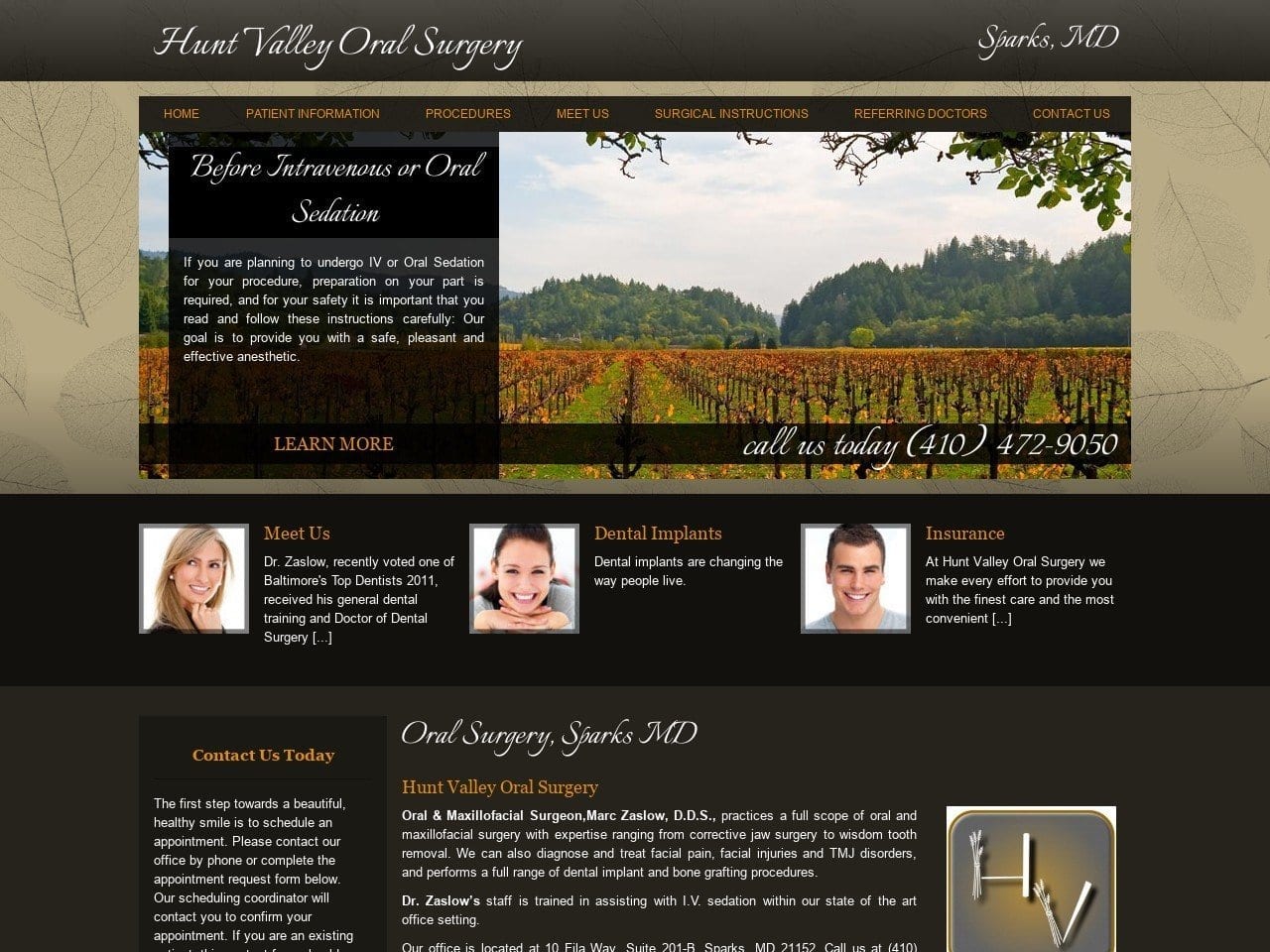 Hunt Valley Oral Surgery Website Screenshot from huntvalleyoralsurgery.com