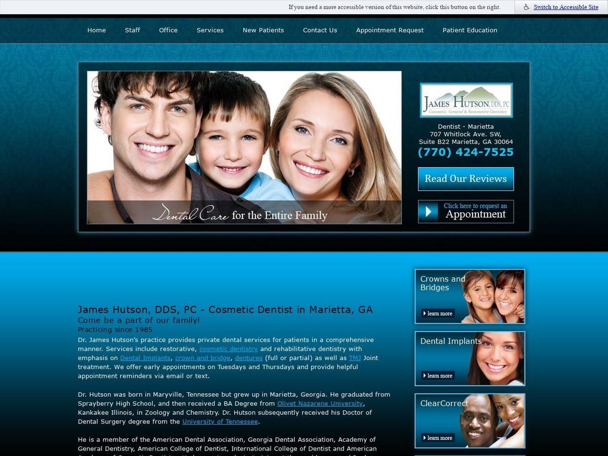 Dr. James Hutson DDS Website Screenshot from hutsondr.com