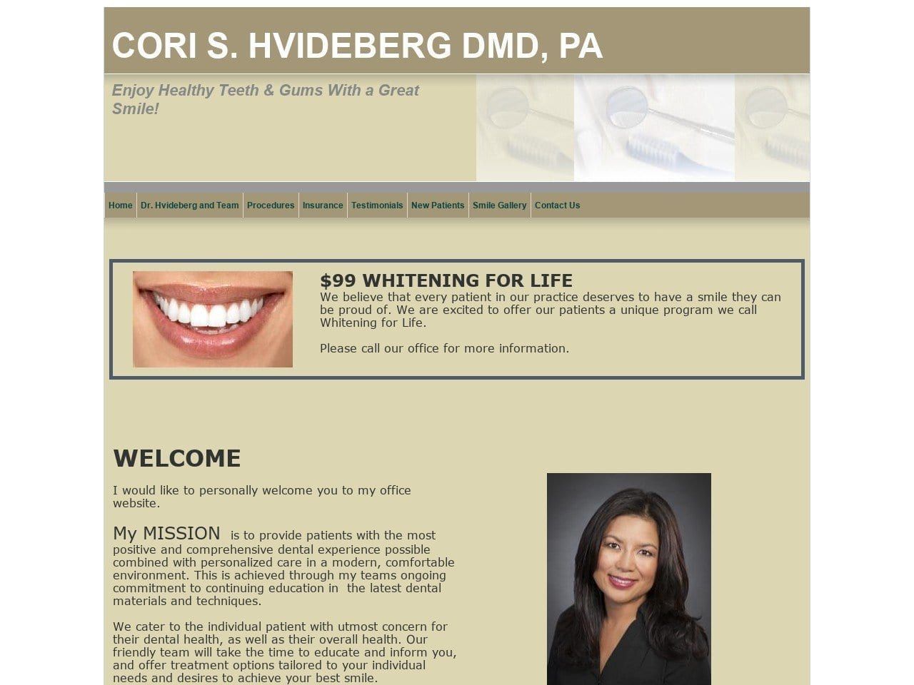 Dr. Cori S. Hvideberg DMD Website Screenshot from hvidebergdental.com