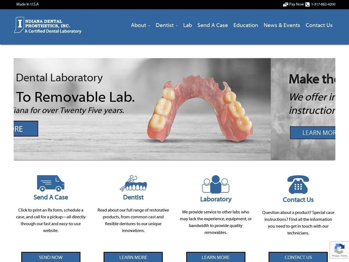 Indiana Dental Prosthetics Website Screenshot from indianadentalprosthetics.com
