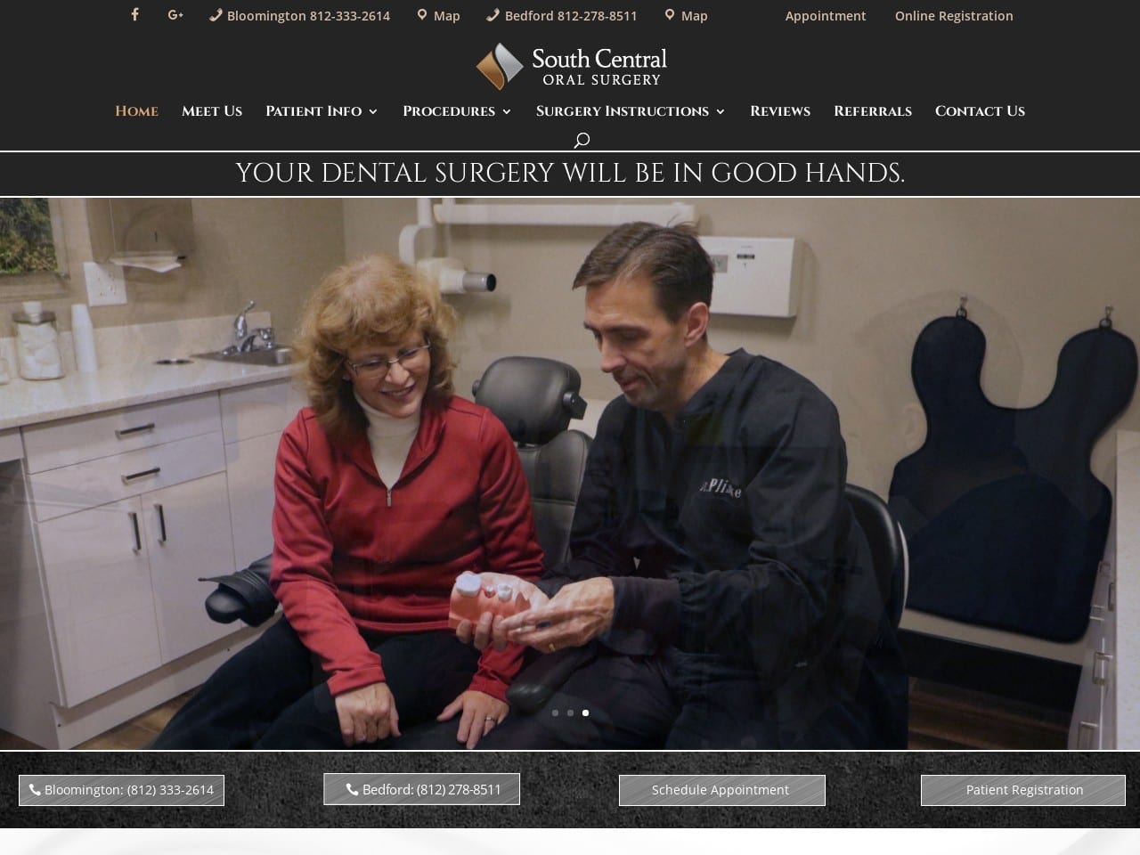 South Central Oral Surgery Dr. Timothy Pliske Website Screenshot from indianaoralsurgery.com