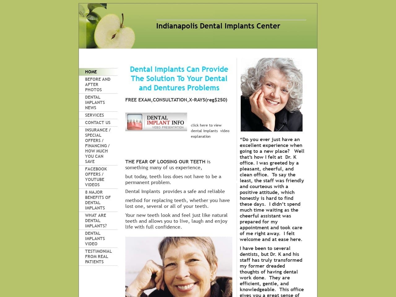 Indianapolis Dental Implants Center Website Screenshot from indianapolisdentalimplants.net