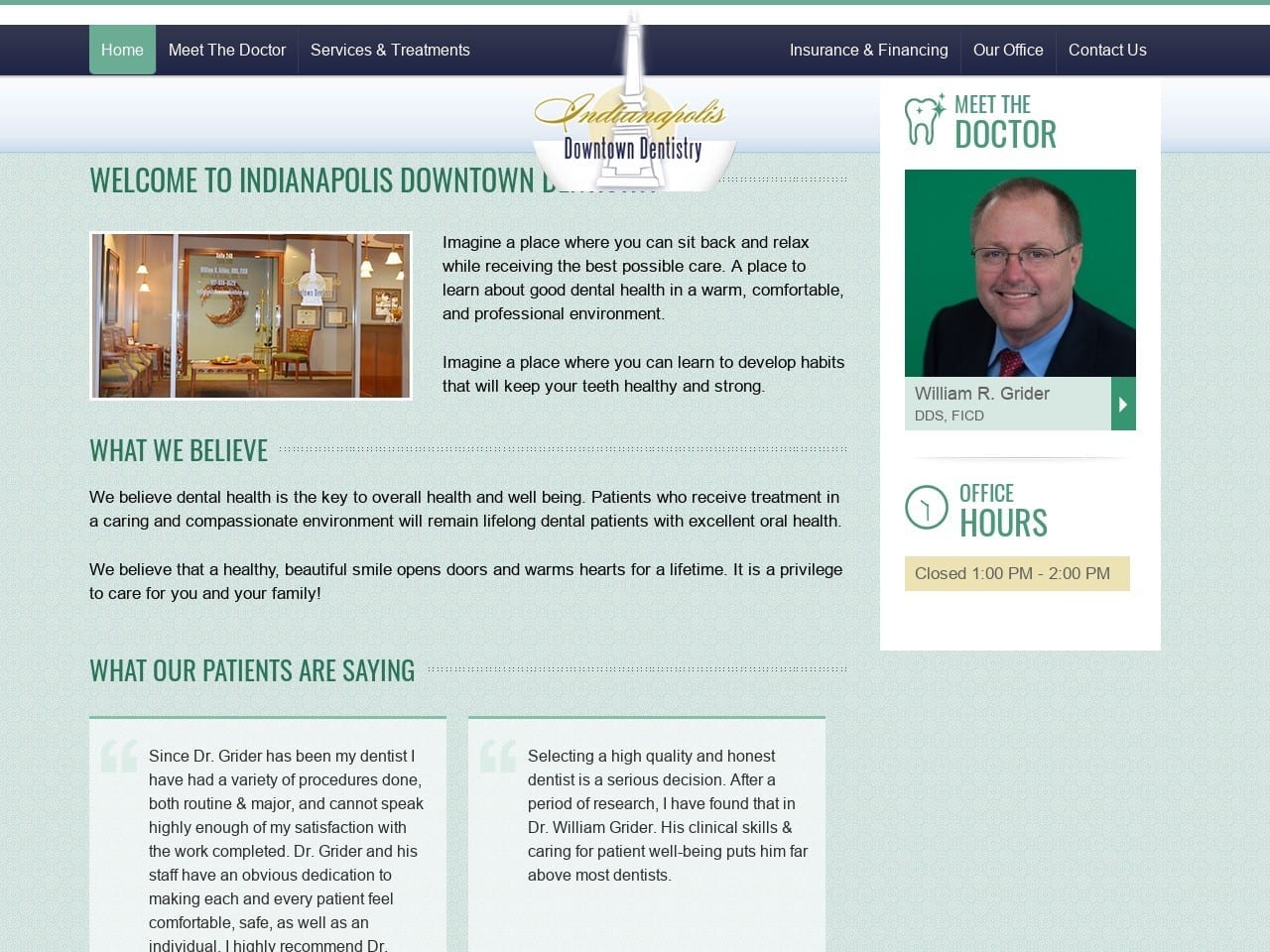 Indianapolis Downtown Dentist Website Screenshot from indianapolisdowntowndentistry.com