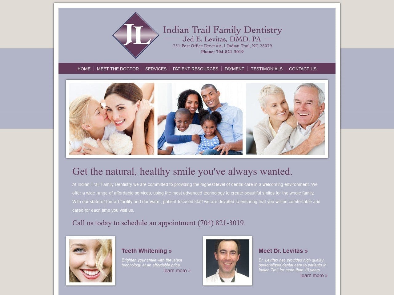 Indian Trail Family Dentist Website Screenshot from indiantrailfamilydentistry.com