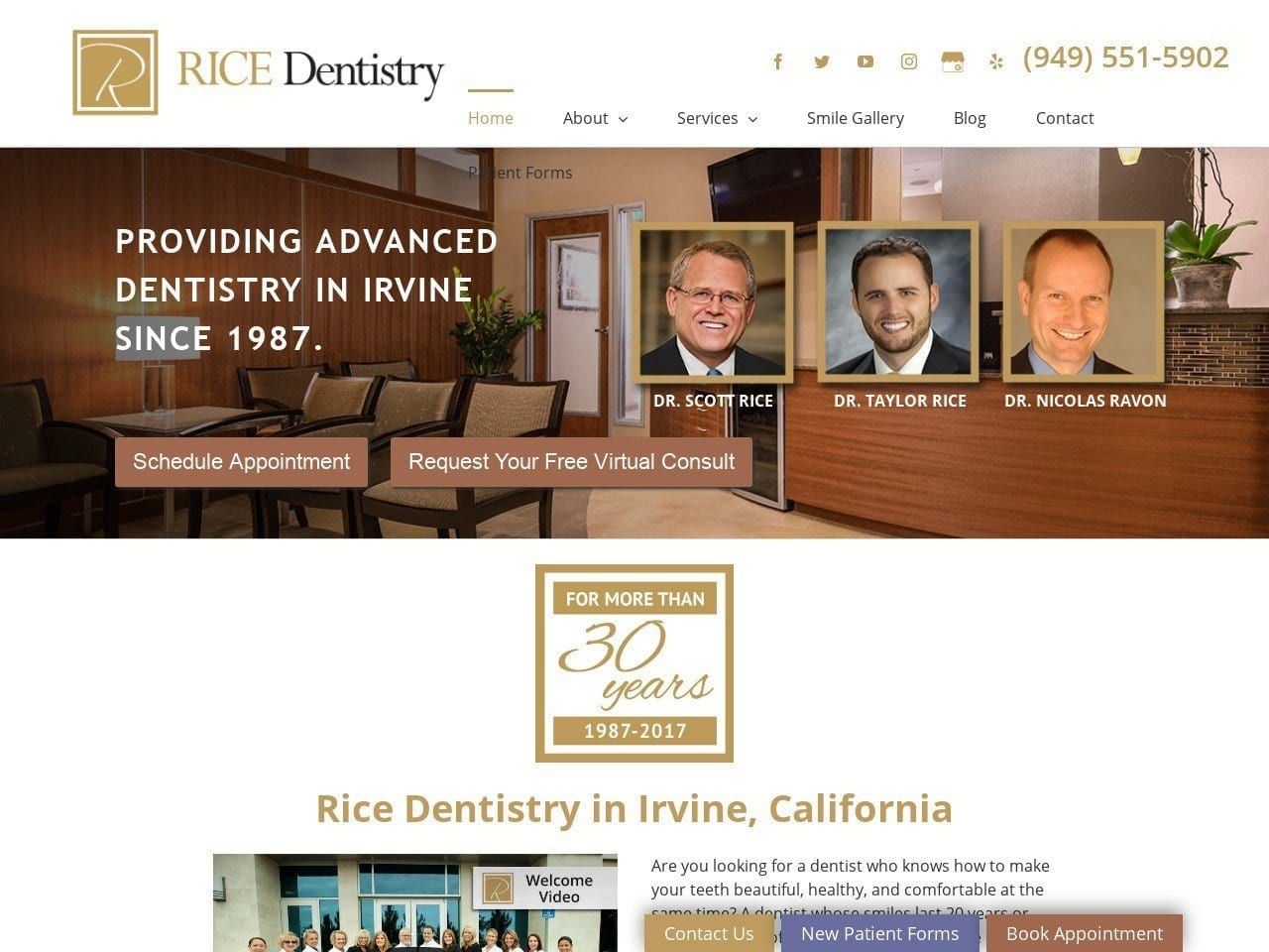 Rice Dentistry Website Screenshot from irvinedentalcare.com