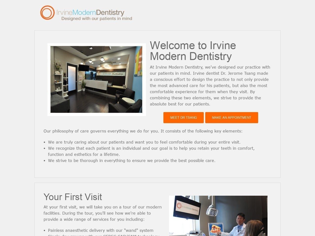 Irvine Modern Dentistry Website Screenshot from irvinemoderndentistry.com