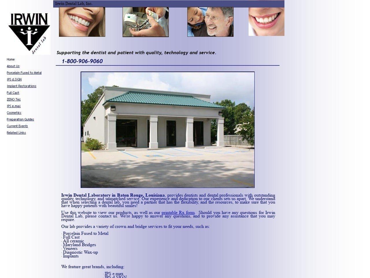 Irwin Dental Lab Inc Website Screenshot from irwindentallab.com
