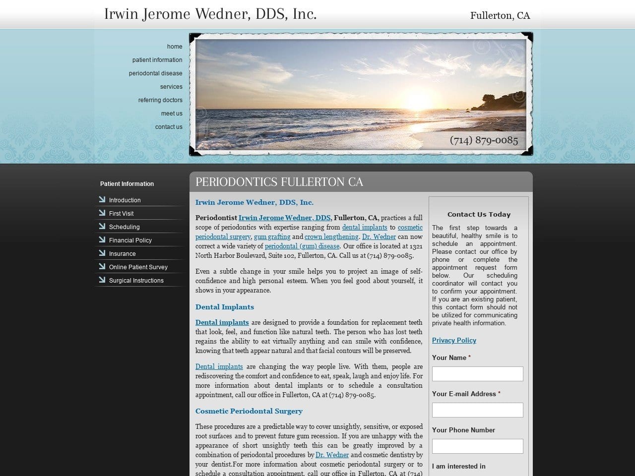 Irwin Jerome Wedner DDS Inc. Website Screenshot from irwinwednerdds.com