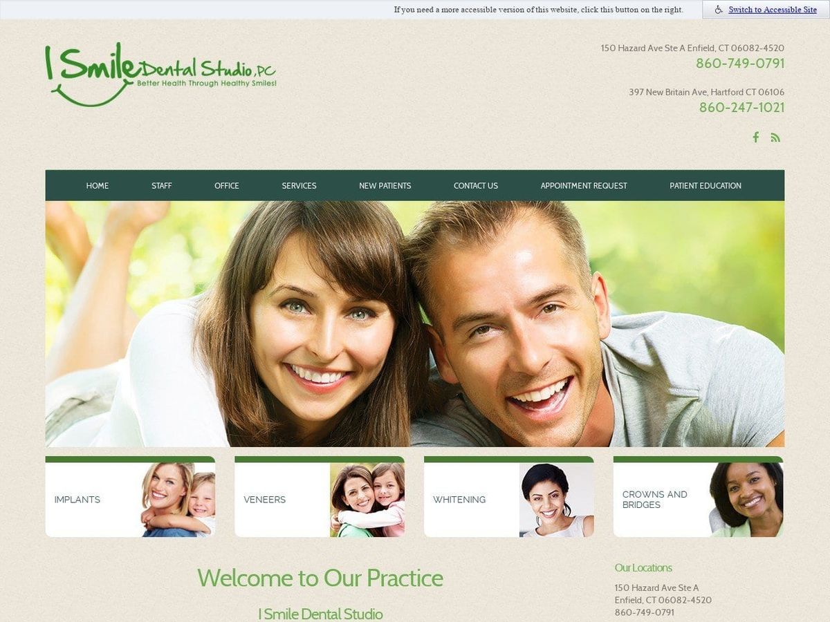 I Smile Dental Studio PC Website Screenshot from ismiledentalstudioct.com