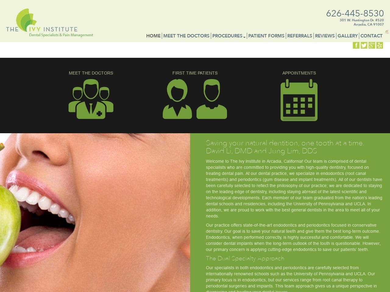 The Ivy Institute Website Screenshot from ivydentalspecialists.com