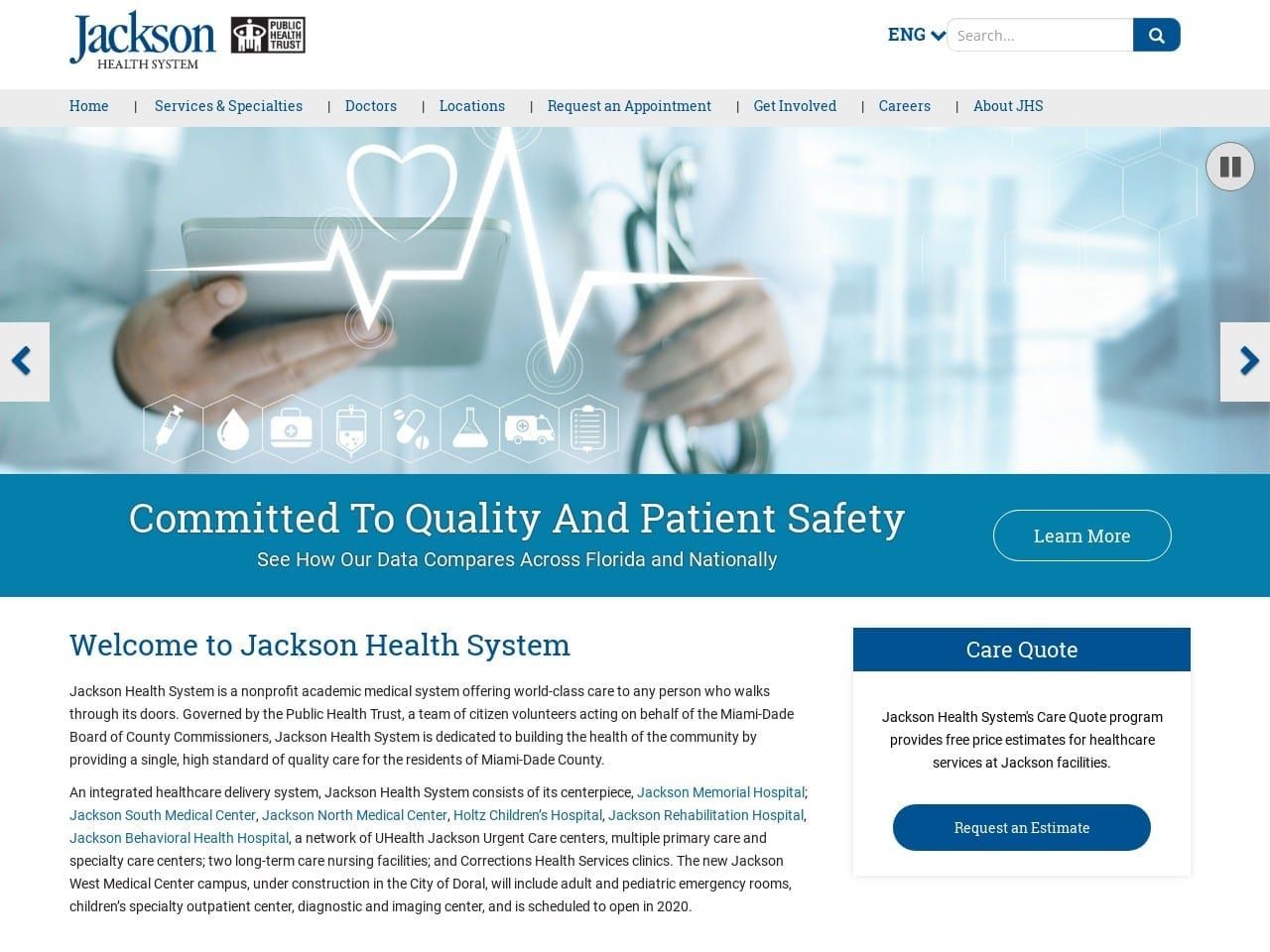 Jackson Memorial Hospital Website Screenshot from jacksonhealth.org