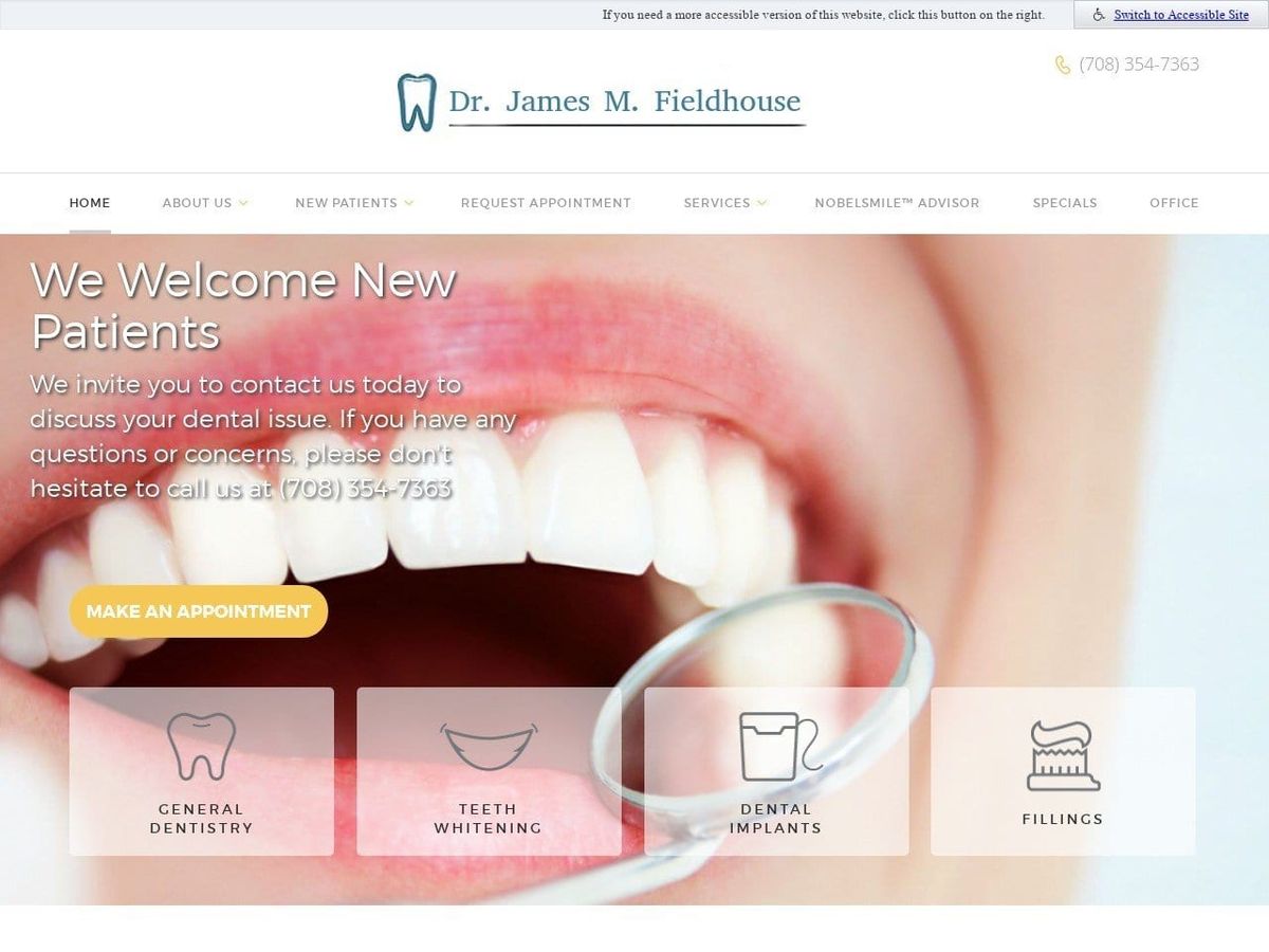 James Fieldhouse DDS Website Screenshot from jamesfieldhousedds.com