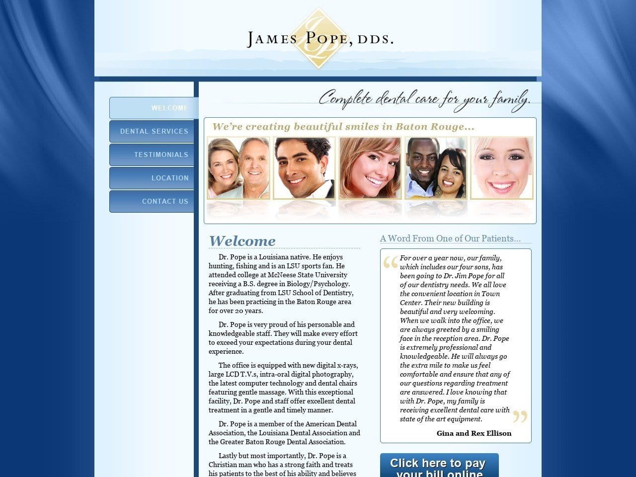 Dr. James E. Pope DDS Website Screenshot from jamespopedds.com