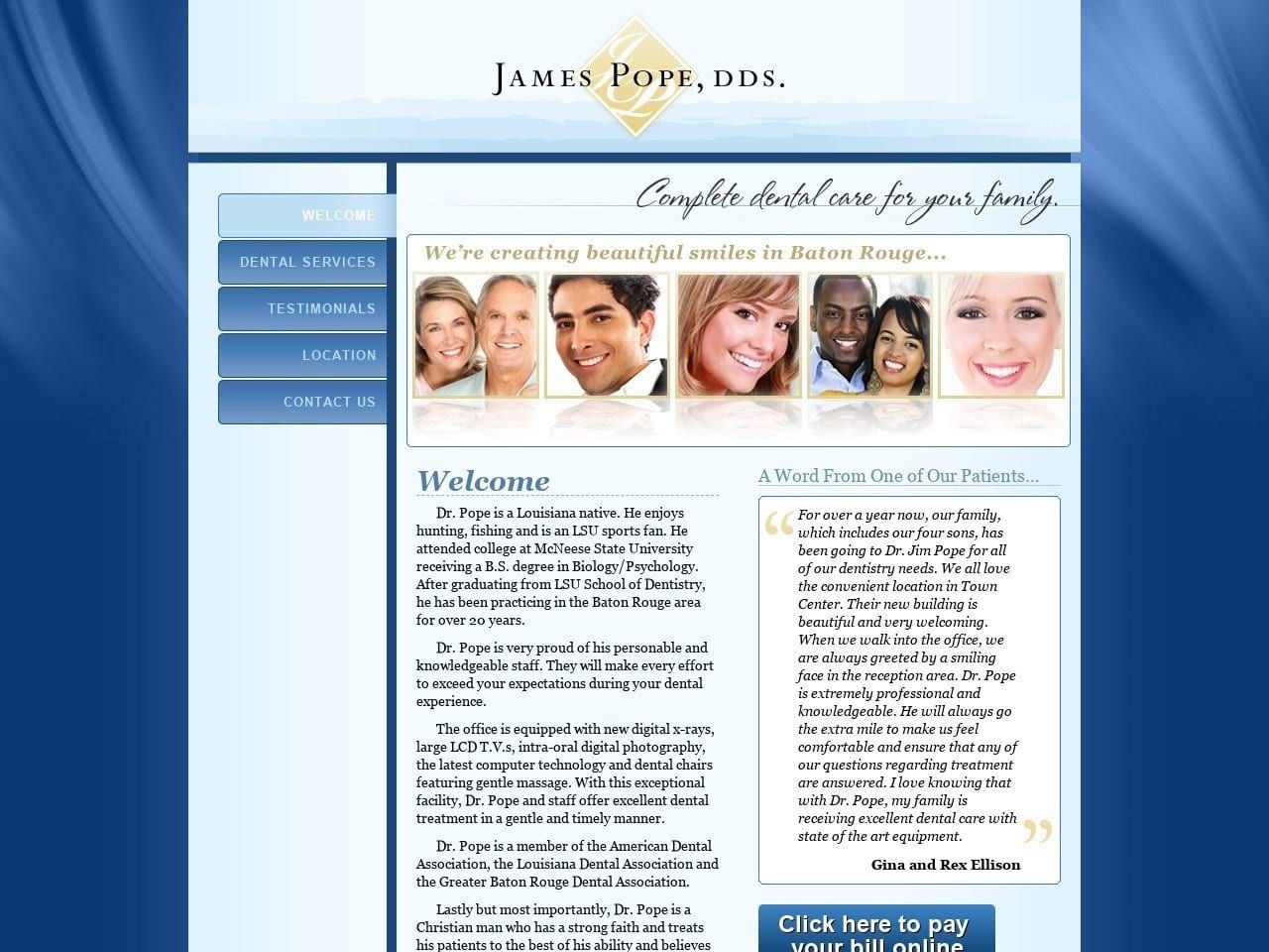 Dr. James E. Pope DDS Website Screenshot from jamespopedds.com
